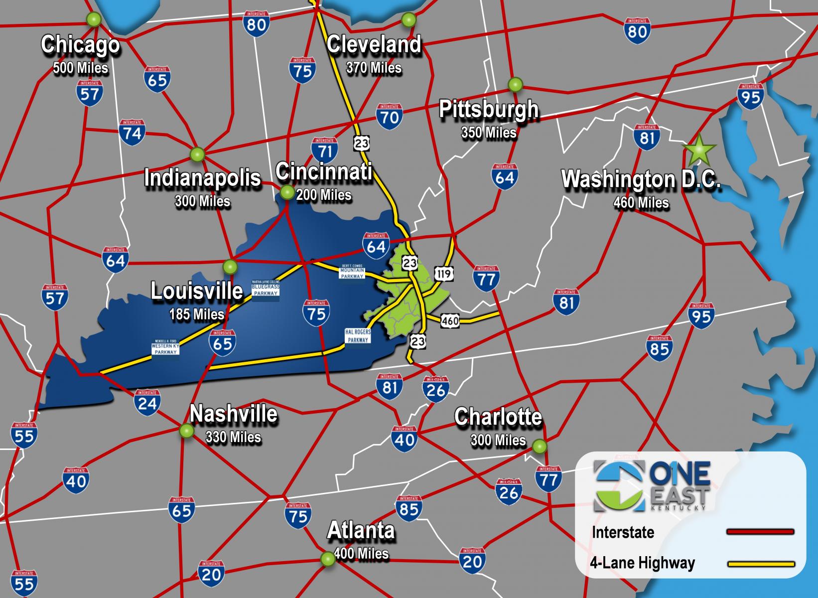 Cities and Interstates Map